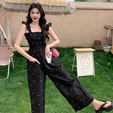 现货彩色爱心刺绣小飞袖连体裤2C105-8855-P95-K138，女装连体裤，2C105