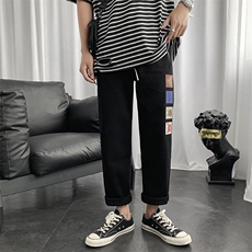 夏男牛仔裤卡通动物字母印花潮直筒九分裤nk823P40，男装牛仔裤，星座1013-1