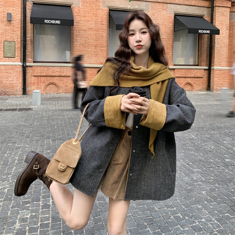 针织披肩灰色毛呢外套女春秋2025新款独特超好看流行爆款超火上衣,女装短外套,2C095