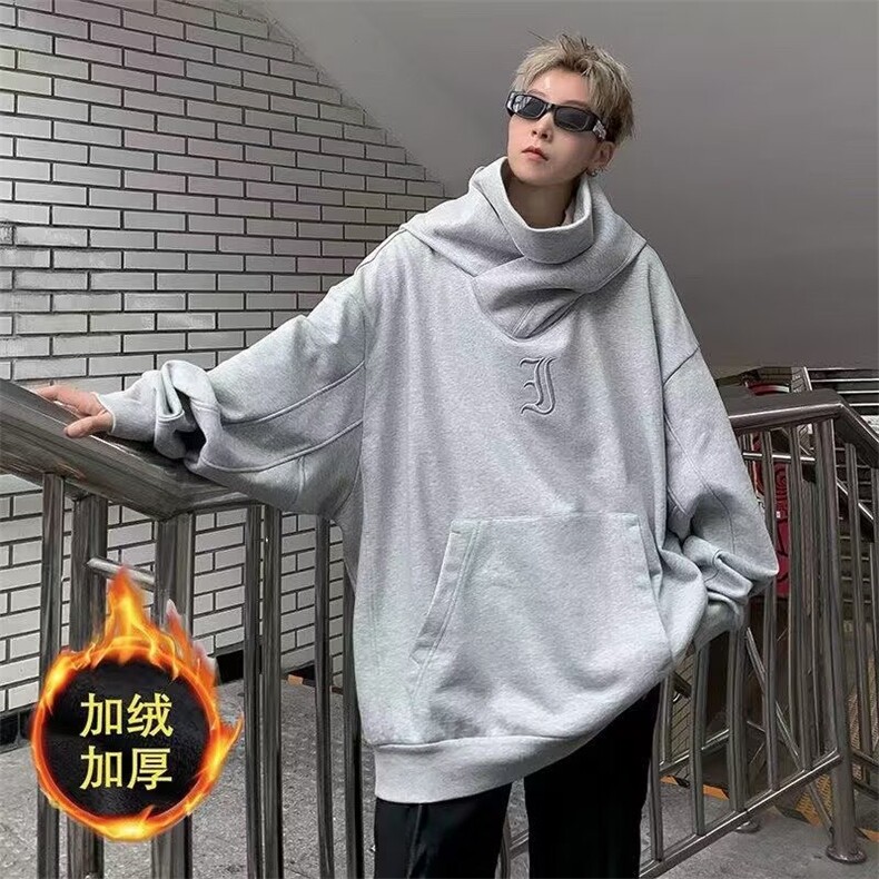 1506/QC40/P54美式重磅高领卫衣男连帽冬季加绒宽松痞帅情侣图片