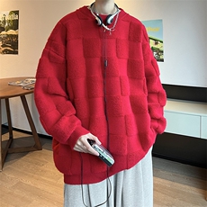 8XL-M特大码美式街头设计感毛巾绣格子毛衣男女情侣MY1204P50控68，男装针织衫/毛衣，电商D206-1