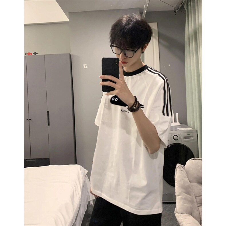 夏季美式高街重磅纯棉三条杠织带撞色男女短袖T恤ZD578-特P30,男装T恤,电商A486