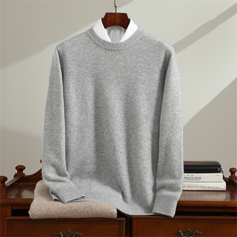 加厚圆领时尚都市长袖2025年秋季套头男士35%羊绒衫，男装羊绒套衫，恒标羊绒