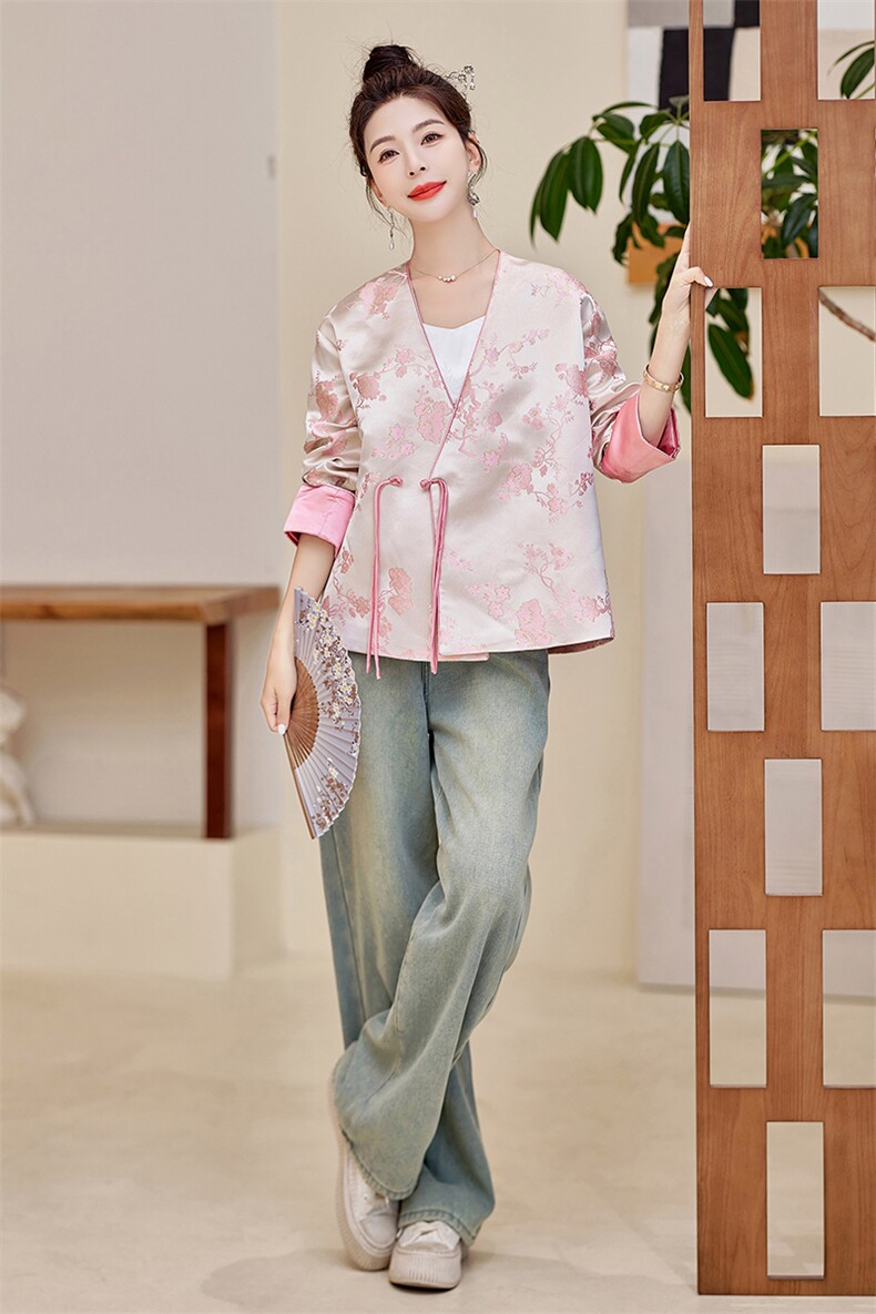 复古提花外套2025年春季新中式设计感小众改良汉服上衣长袖,女装短外套,水衣源