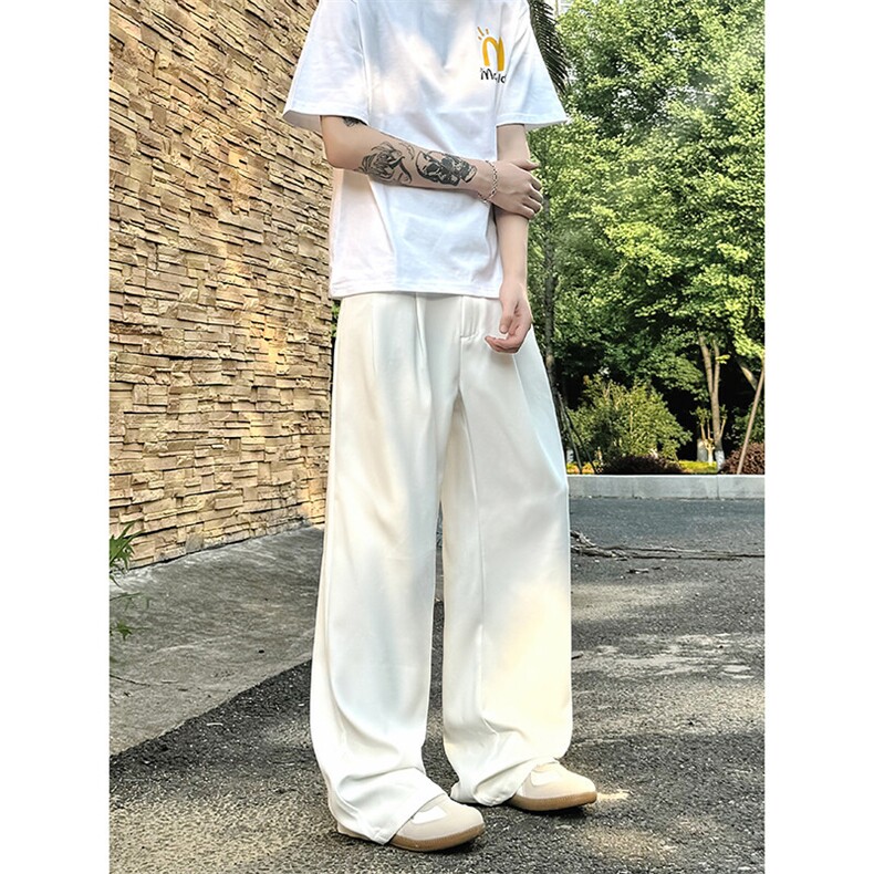 美式高级感褶皱西裤男cleanfit宽松冰丝阔腿垂感休闲裤XK463-P45图片