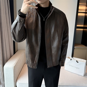 2025秋冬新款老钱风男士加绒皮衣翻领头层牛皮短款风衣PY71--P130图片