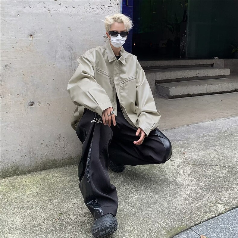 美式设计感拉链皮衣外套男女春秋季高级感宽松机车夹克潮JK8531,男装夹克,星座1116A-1（原606A）