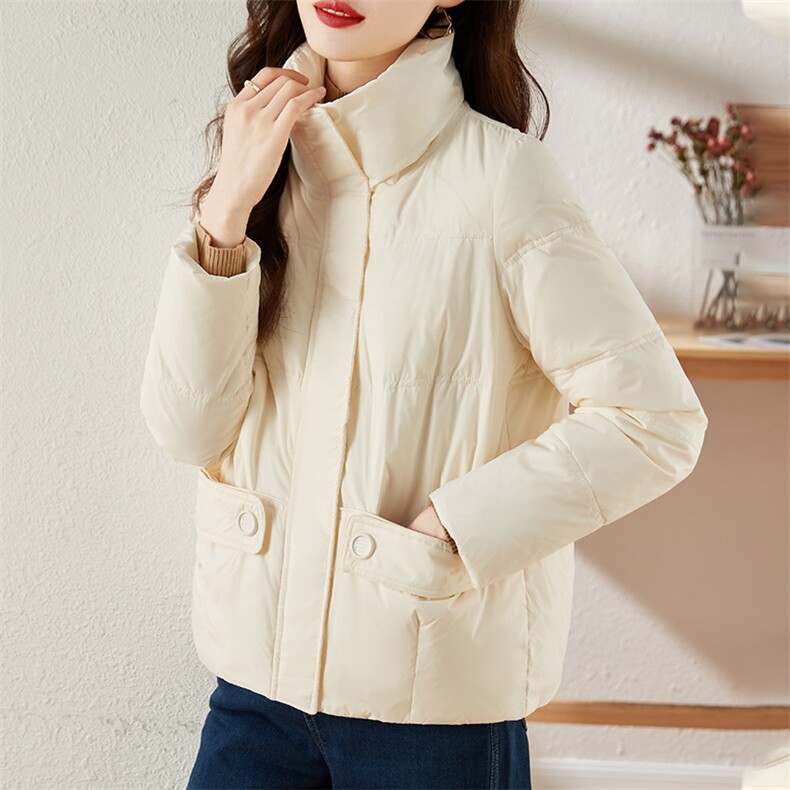 2022冬季新款羽绒服短款90%白鸭绒立领加厚休闲款,女装羽绒服,蝶眷