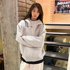 抖音得物品质26春装美式重磅结构斜拉链高领连帽卫衣开衫外套W61，女装短外套，电商A486