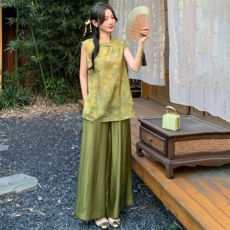 2026新中式g风套装女夏季新款高级感显瘦马甲阔腿裤流行两件套,女装套装/套裙,超帛