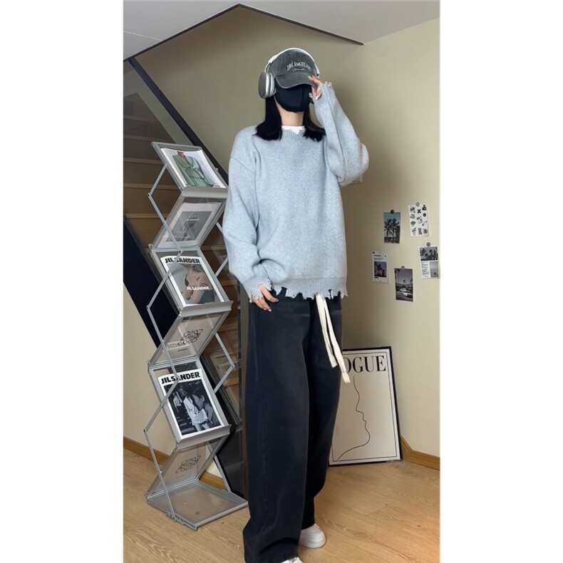 现货破洞毛衣慵懒宽松针织衫MY2627P55,男装针织衫/毛衣,电商基地A086