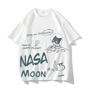 HT73187-P22 NASA 联名同款华夫格t恤男短袖男大码五分袖 大皂风图片