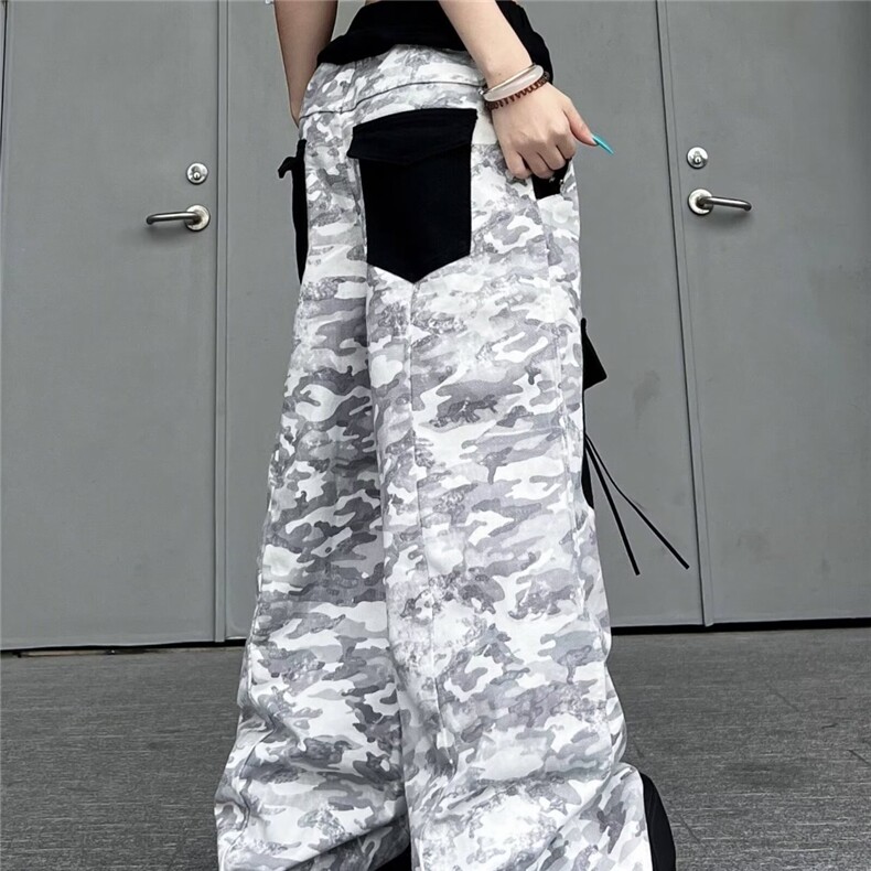 美式复古扎染印花休闲阔腿裤女新款宽松显瘦垂感高腰拖地牛仔长裤,男装休闲裤,星座506A