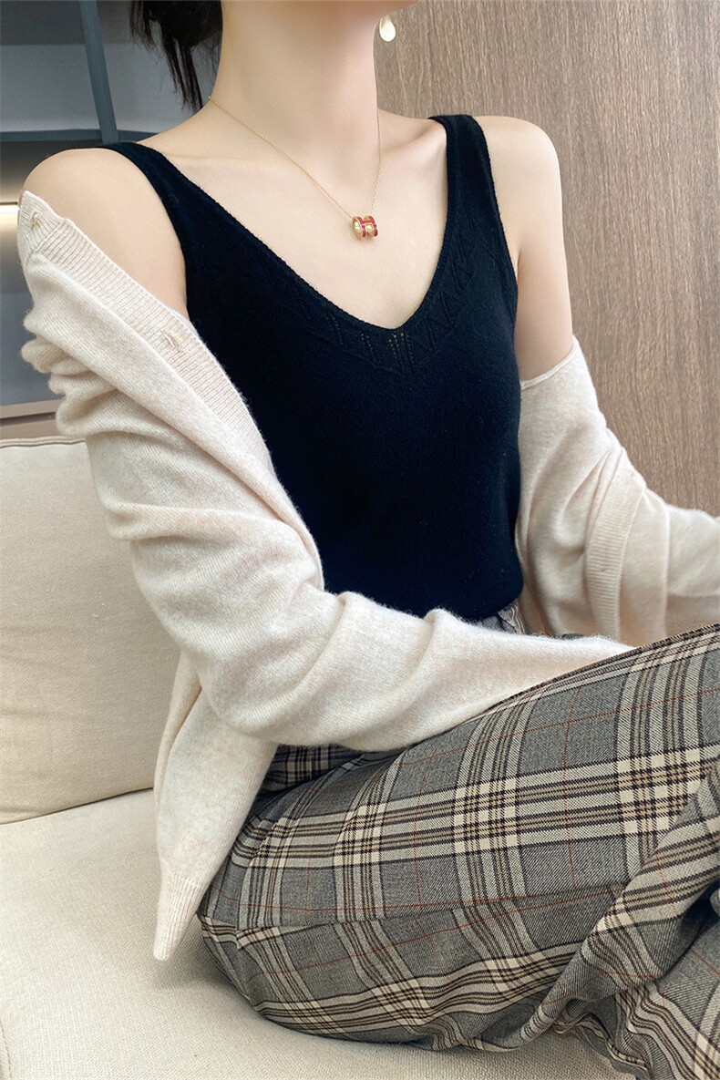 秋冬新款女装V领无袖针织背心9色可选舒适品质温暖生活,女装背心吊带,业大羊绒
