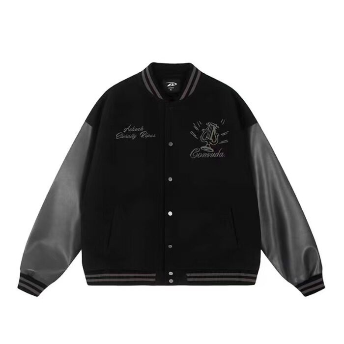 秋冬新款美式复古字母棒球服外套hiphop宽松百搭拼接皮袖情侣夹克,男装夹克,星座1210-1