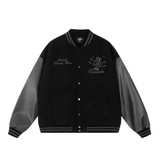 秋冬新款美式复古字母棒球服外套hiphop宽松百搭拼接皮袖情侣夹克，男装夹克，星座1210-1