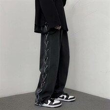 牛仔裤男秋冬2023新款美式炸街嘻哈阔腿长裤K835P50图片