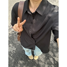 薄款冰丝短袖衬衫男简约纯色垂感休闲痞帅衬衣CS288-P20，男装衬衫，星座301C-5
