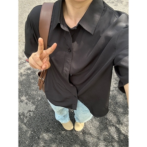 薄款冰丝短袖衬衫男简约纯色垂感休闲痞帅衬衣 CS288-P20图片