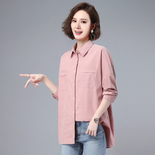 长期大货现货，女子2021新款灯芯绒细条衬衫女,女装衬衫,涵誉