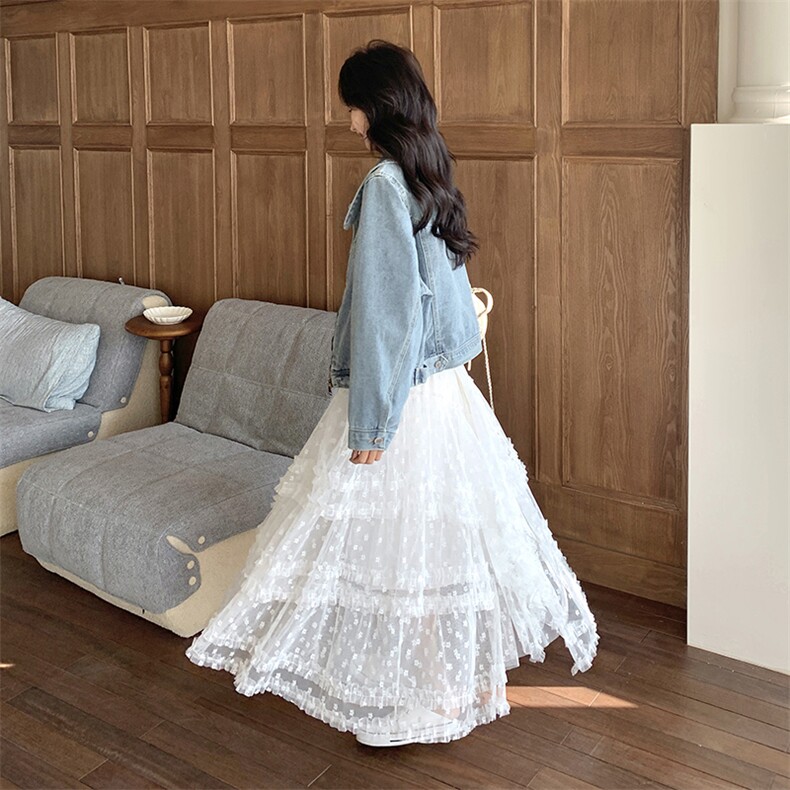法式蕾丝半身裙2025春甜美清新减龄高腰A字蛋糕裙L5091P95K145,女装半身裙,2C220