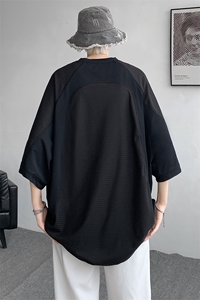 8XL-M 特大码日系复古山西速干镂空拼接短袖T恤上衣男DX319P50图片