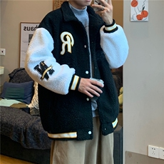 特P75秋冬羊羔毛毛巾绣保暖外套男冬季港风宽松拼接YG256，男装棉衣，电商B370
