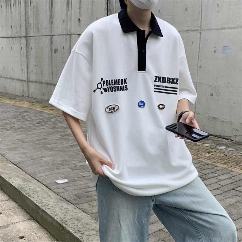 潮牌高街美式复古t恤短袖男ins宽松情侣款polo衫PL099-P33,男装Polo衫,星座308B-1