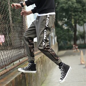 K819-P55迷彩+5加绒P60潮流迷彩撞色工装裤潮宽松大码休闲裤图片