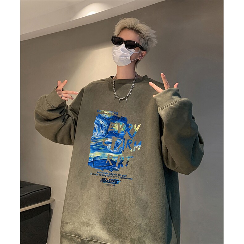 抖音得物供货提供视频秋冬重磅美式麂皮绒圆领卫衣JY549,男装卫衣,电商A486