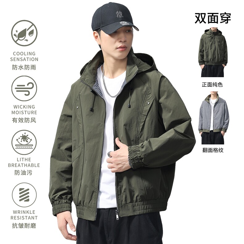 2025款美式三防双面穿时尚有型夹克帽可收立领夹克F0933-105控199图片