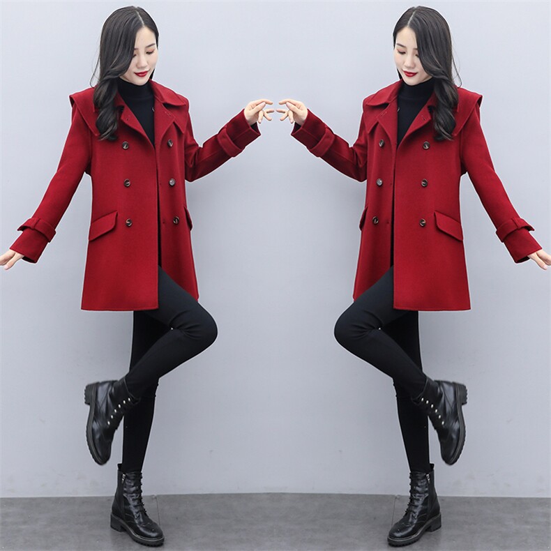 双排扣毛呢外套女中长款2024秋冬装新款女装韩版时尚气质呢大衣,女装毛呢外套,慧尚依恋