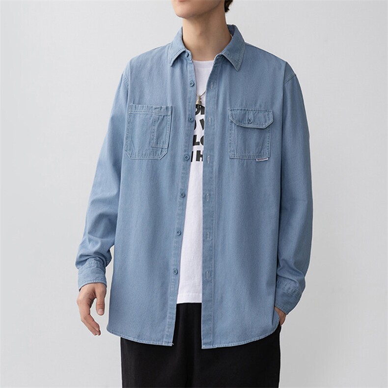 25年春季长袖衬衫工装潮流牛仔衬衣宽松现货DS-C323-1-N82-批50，男装衬衫，电商C323-1