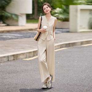现货棉麻套装女2026年夏季夏季新款女装时尚气质休闲通勤两件套图片