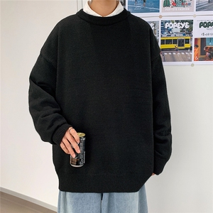 1港风新款宽松休闲中性情侣潮流纯色毛衣男外套7979P45加绒P55图片