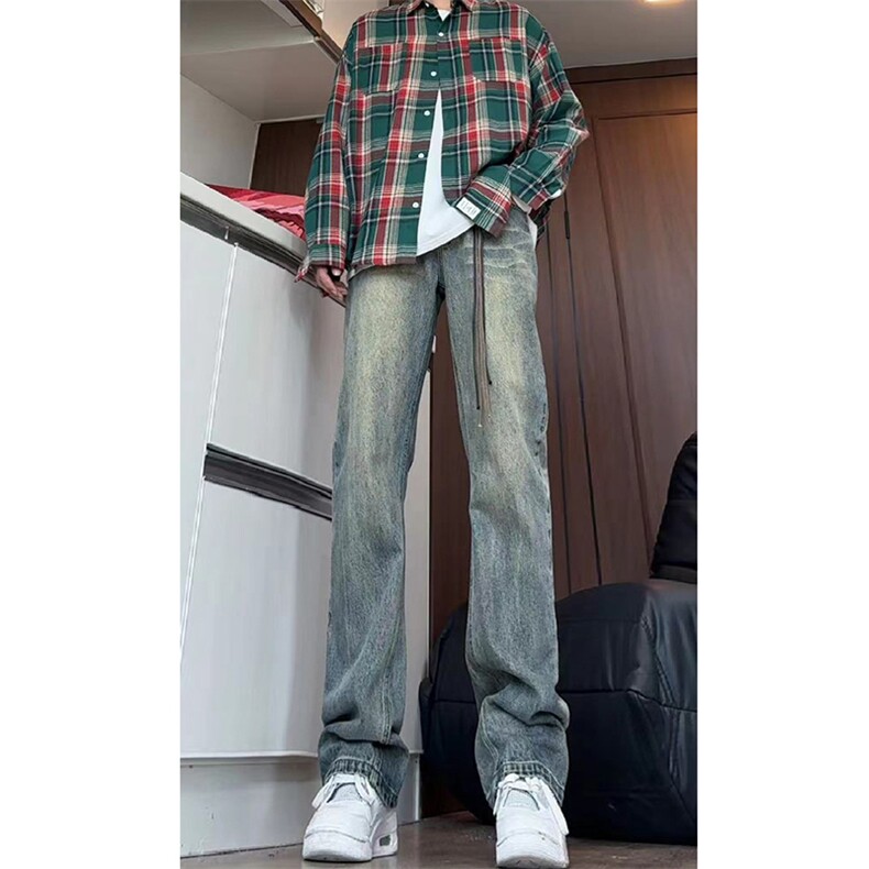 秋季美式ins高街hiphop水洗微喇复古蓝牛仔裤货号K2320P55,男装牛仔裤,电商A063