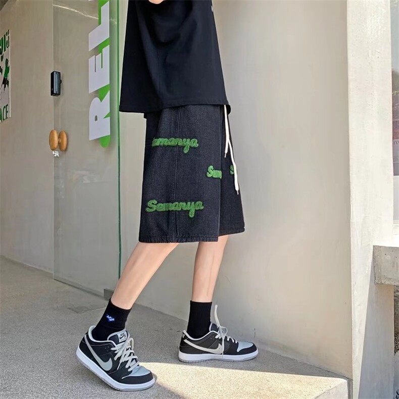字母植绒刺绣牛仔裤男夏季美式hiphop阔腿裤NK509P40,男装牛仔裤,星座1116-2