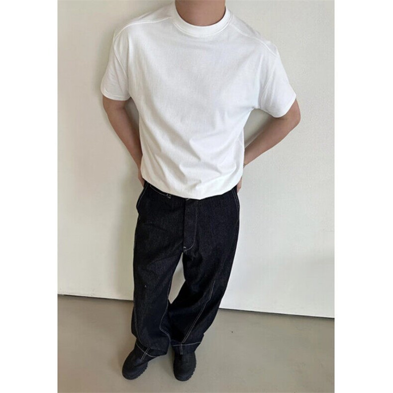 夏季新款T恤短袖圆领打底衫纯色男士修身立体裁剪半袖 T1944图片