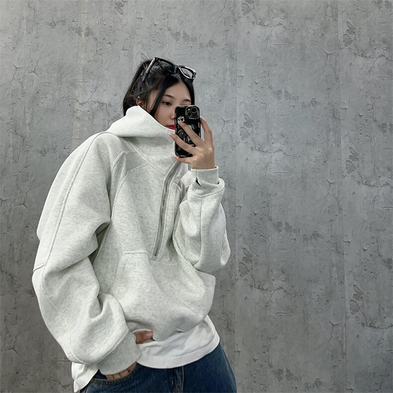 抖音得物高品质二开26春装重磅宽松结构拉链设计高领连帽卫衣W76,男装卫衣,电商A486