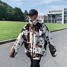 外套冬保暖仿皮草加绒奶牛纹棉衣潮男花风衣毛毛棉服mj379-p135，男装棉衣，电商B288