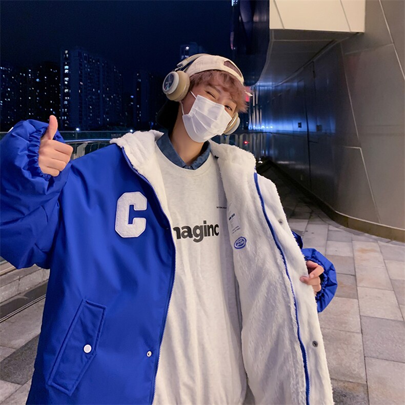 两面穿连帽加绒排扣棉衣男女双面棉服情侣棉袄外套3328-P80控118图片