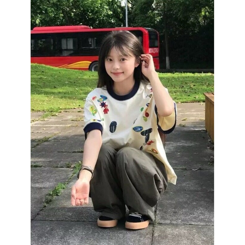 H0998-P35现货#原版打网做法包边拉肩休闲宽松短袖T恤,女装T恤,星座617A-2