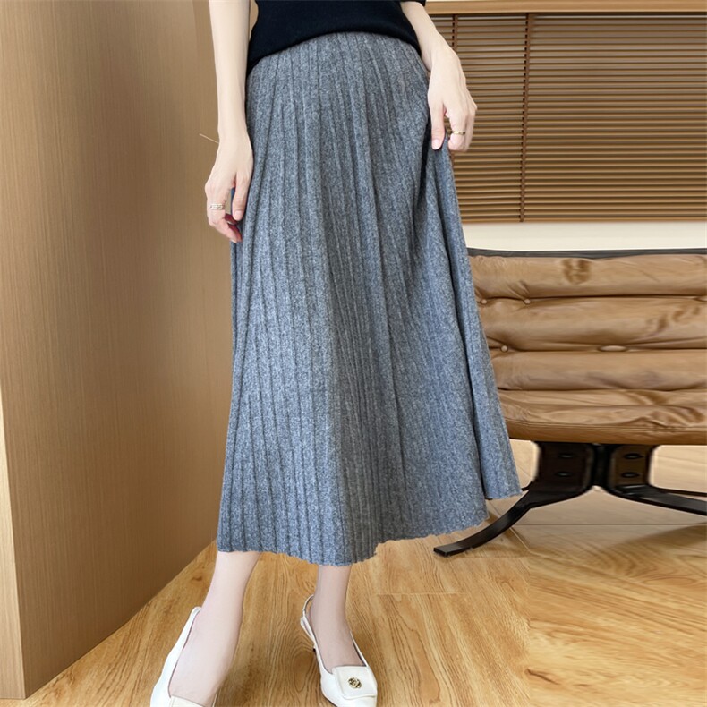 秋冬新款时尚优雅气质女士舒适A字裙百搭显瘦高腰针织半身裙，女装半身裙，邦太羊绒