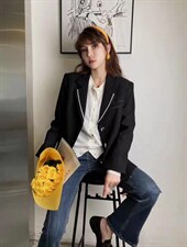 欧洲站2021秋季新款欧货休闲单排扣门襟拼线条西装外套，女装西装，L·H·X