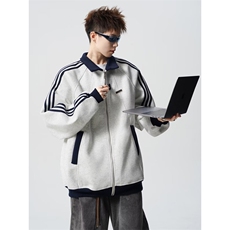 网络图现货美式潮牌三条杠开衫撞色上衣复古运动夹克J5017-P50，男装夹克，星座715-7