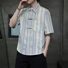 新中式金属扣风潮T恤短袖民族服饰刺绣时尚提花T2422-P65，男装T恤，电商A227