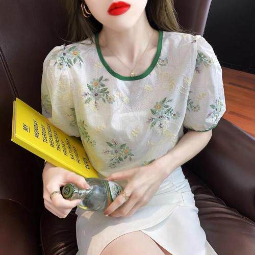 2021夏季绣花圆领上衣小衫，女装，千衣百顺