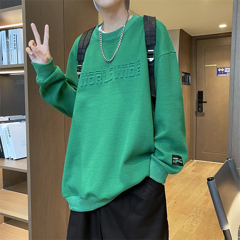 秋季港风学生外套圆领卫衣宽松落肩华夫格面料W3314P30,男装卫衣,星座301D-4(原星座1004-4）