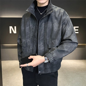 2025春季新款高品质款宽松水洗PU皮衣男外套C317-J1118-P155图片