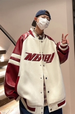 PU呢料拼接棒球服宽松港风欧美情侣夹克男皮衣A071-PY188-P100，男装夹克，电商A071